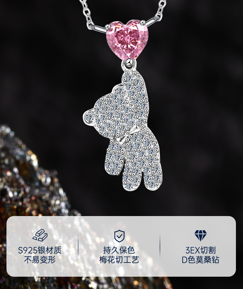 New cross-border best-selling bear necklace for women, violent bear pendant, versatile and high-end, pure silver collarbone chain accessory wholesale pic 2