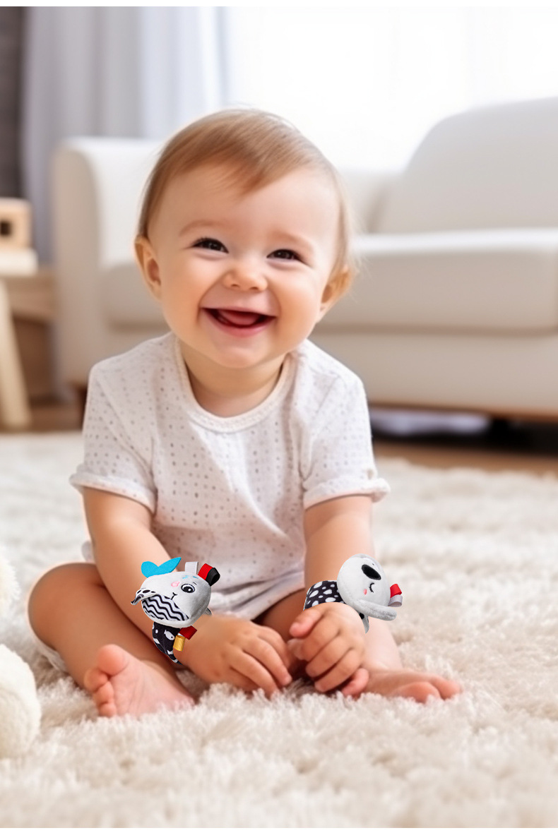 Happymonkey Black and White cartoon animal watch with wrist strap and rattle baby toy for newborns pic 9