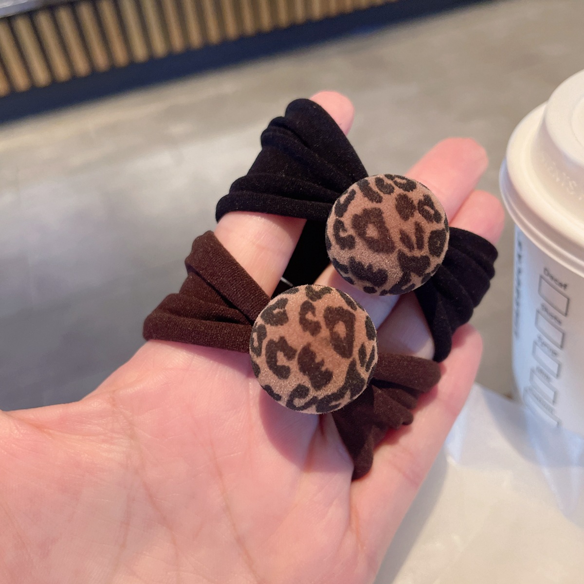 The new autumn and winter flocked leopard print ball towel band, hair band, versatile and elegant low ponytail hair tie, hair tie and hair accessory pic 1