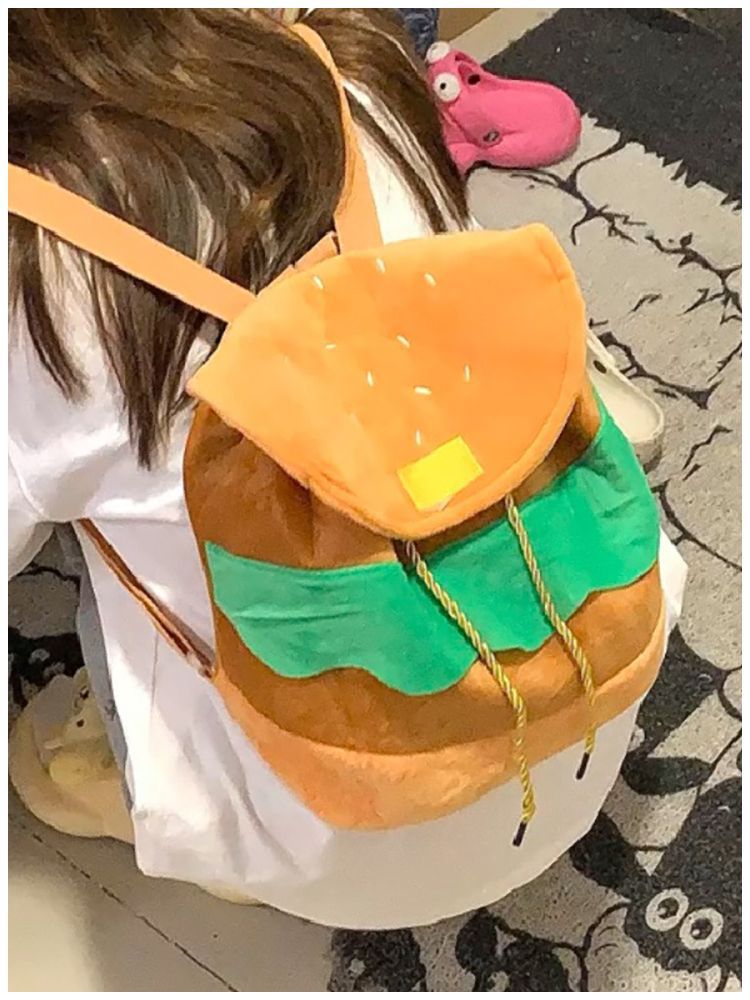 The same style of hamburger backpack as Xiaohongshu, cute cartoon student small backpack, large-capacity campus backpack for girls pic 2