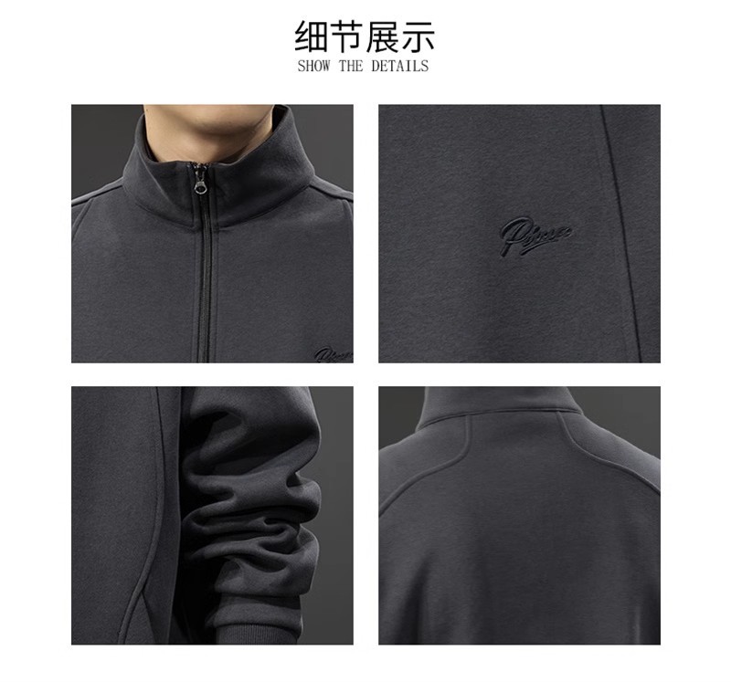 秋季重磅磨毛刺绣男士卫衣美式复古半拉链立领POLO衫宽松套头外套详情13