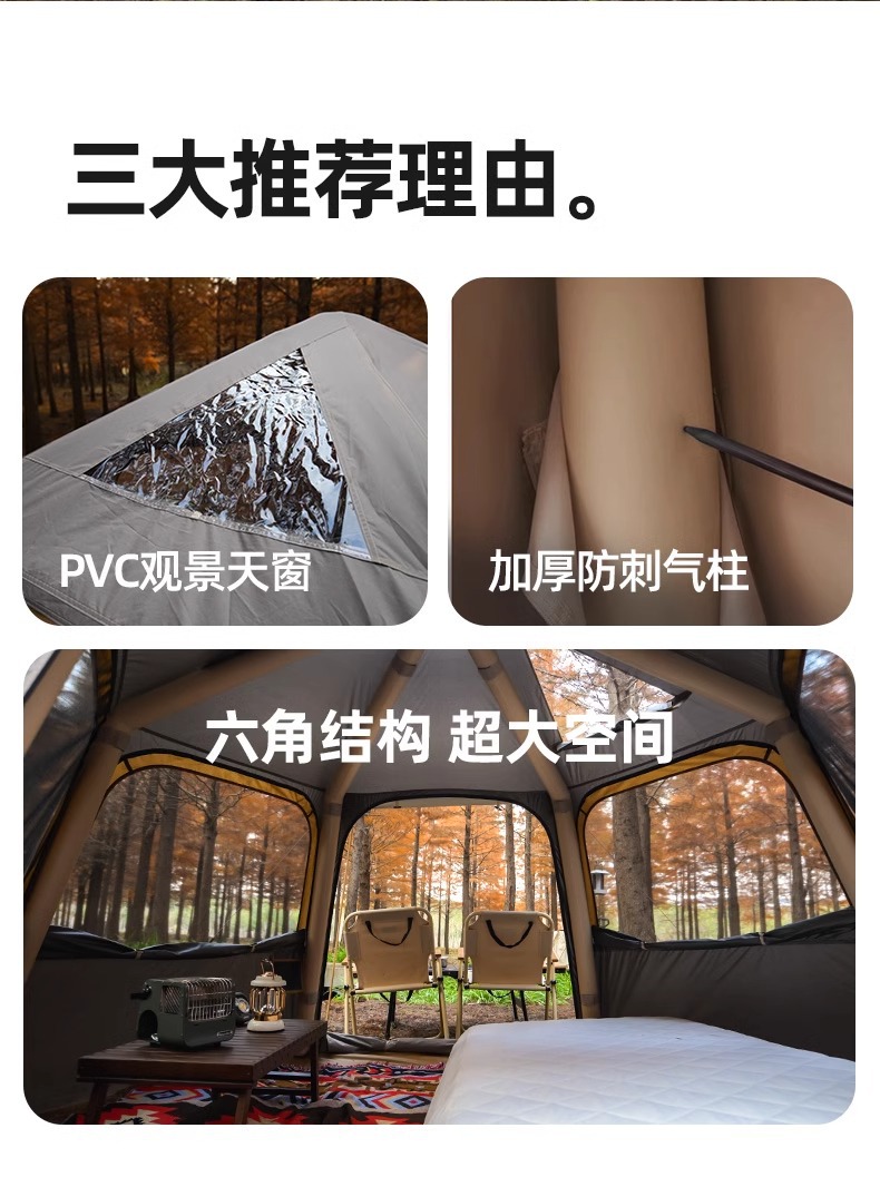 Explorer Speed Open Hexagonal inflatable Tent, a new portable folding rainproof and sun-proof product for outdoor camping and overnight camping pic 4