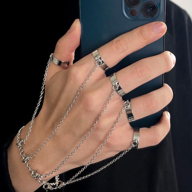 Adjustable opening ring bracelet, integrated personality hip-hop punk joint ring, cold style, niche retro ring trend pic 1