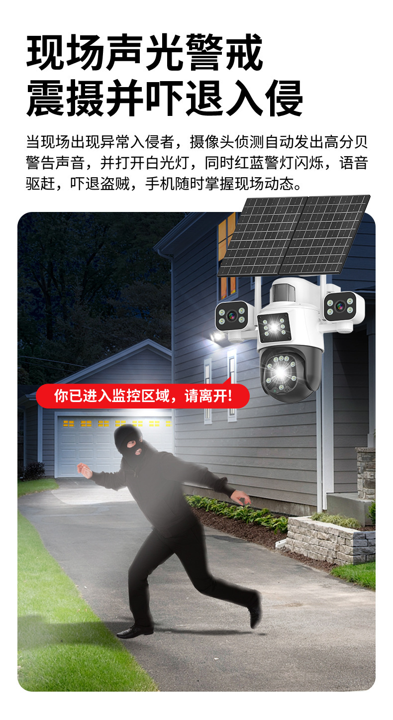 HiEasy跨境真四目4镜头AOV太阳能4G监控摄像头高清夜视手机远程详情11
