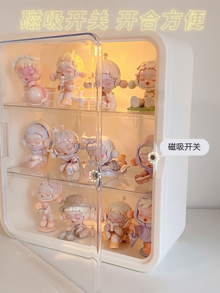 盲盒收纳展示架带灯挂墙手办透明防尘罩温度造景公仔泡泡玛特萌粒详情2