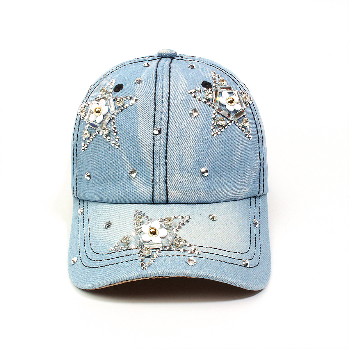 跨境外贸新款牛仔布女镶钻欧美国休闲成人棒球帽时尚洋气鸭舌帽子详情7