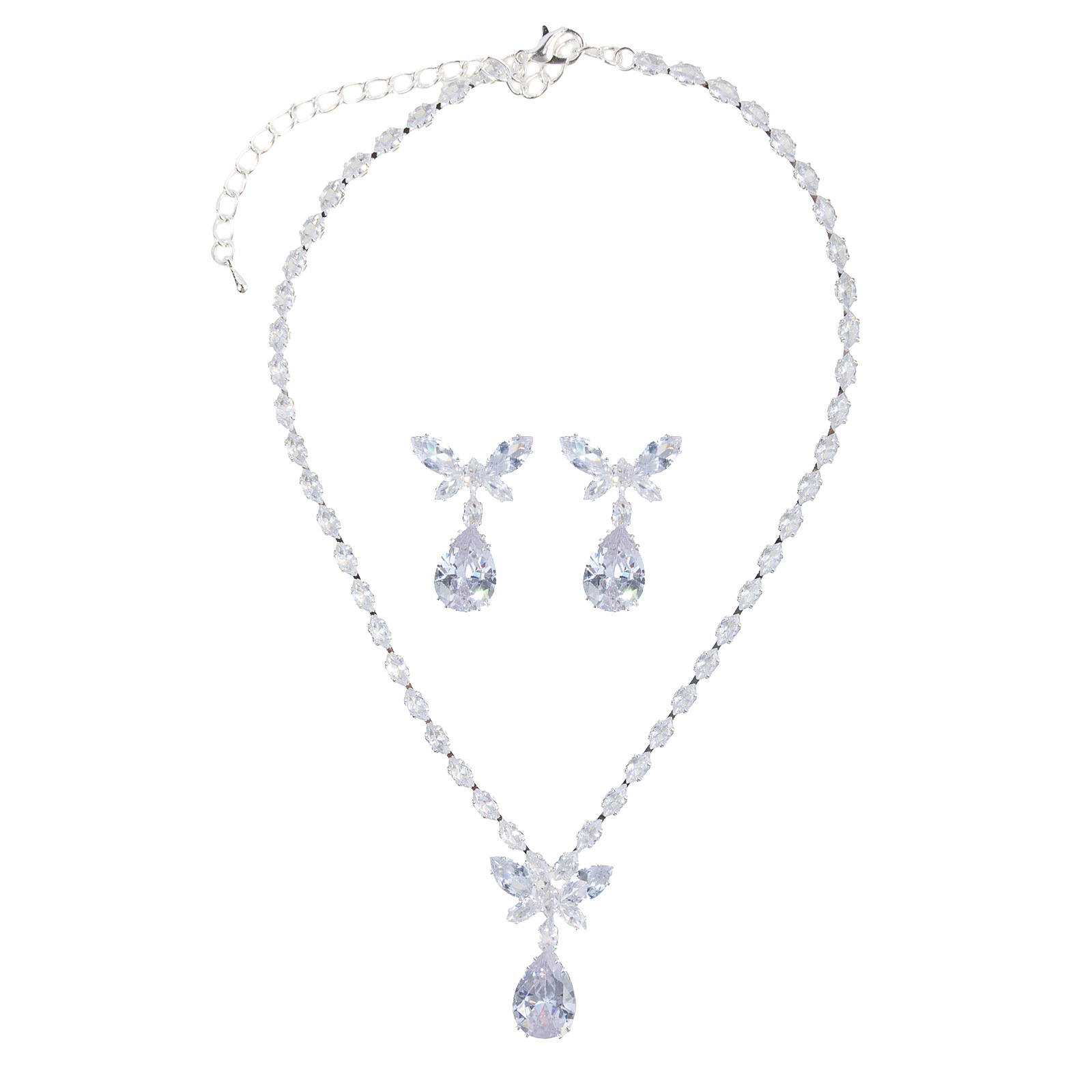 New cross-border two-piece set for brides, wedding banquets and parties, full zircon bow pendant jewelry set, shining and exquisite accessories for women pic 7