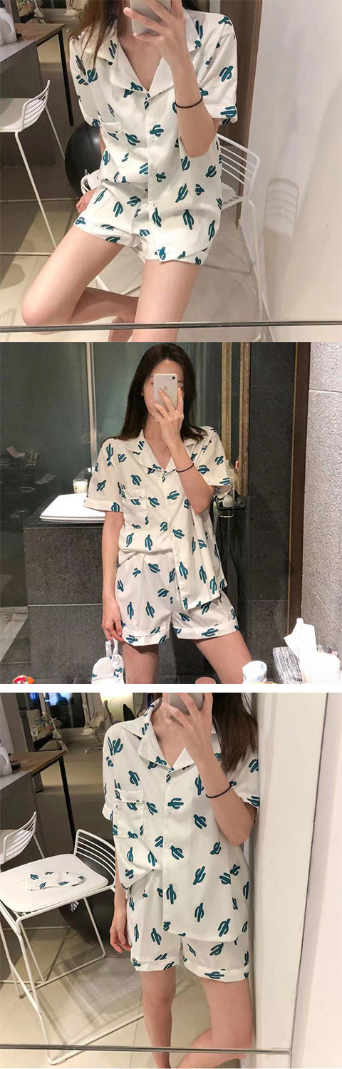 ins Fresh pajama women Summer short sleeves and shorts Korean cardigan plus-size Korean Japanese-style home wear two-piece set pic 19