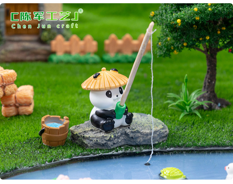 Creative fishing fish, frog, panda figurines, cute fish tank landscaping diy decorative accessories, micro-landscape small ornaments pic 6