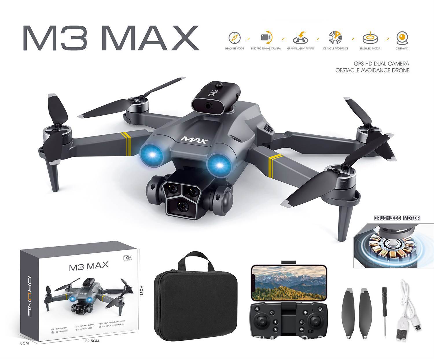 跨境新品M3无人机8K高清双摄像航拍避障光流悬停遥控四轴飞行器详情2