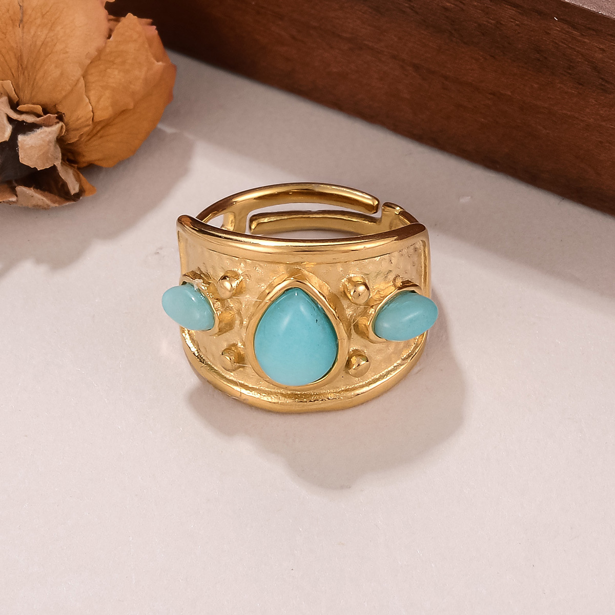 Best-selling stainless steel natural stone rings for women on AliExpress, non-fading titanium steel retro geometric rings for women pic 36