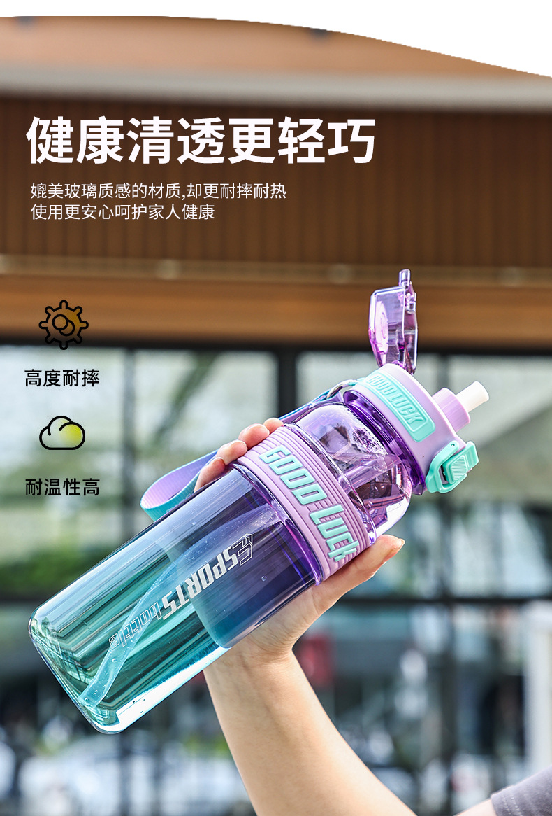 新款渐变透明运动水杯夏季大容量太空杯带盖子学生水瓶便携大水壶详情3