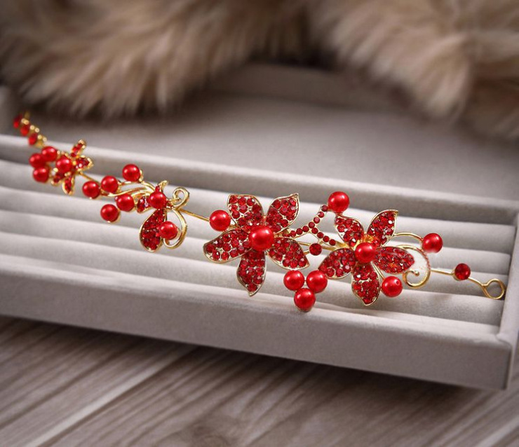 Bride accessories: Bride alloy diamond-encrusted pearl soft chain headwear, Korean-style hair accessory, wedding dress, head flower accessory pic 11