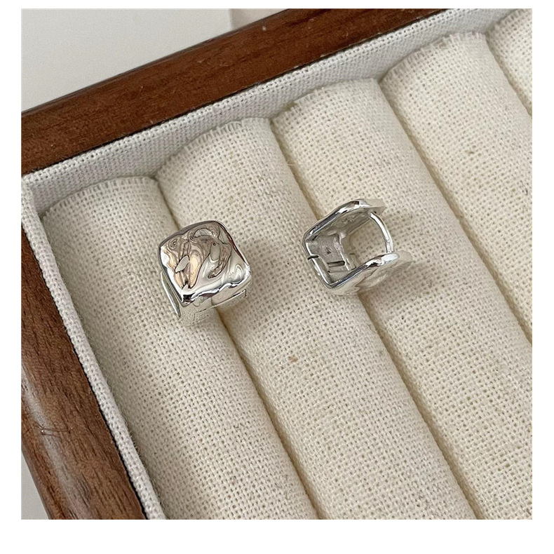 Wholesale of S925 sterling silver Korean-style textured retro square earring heavy industry minimalist Korean-style fashionable earrings pic 20