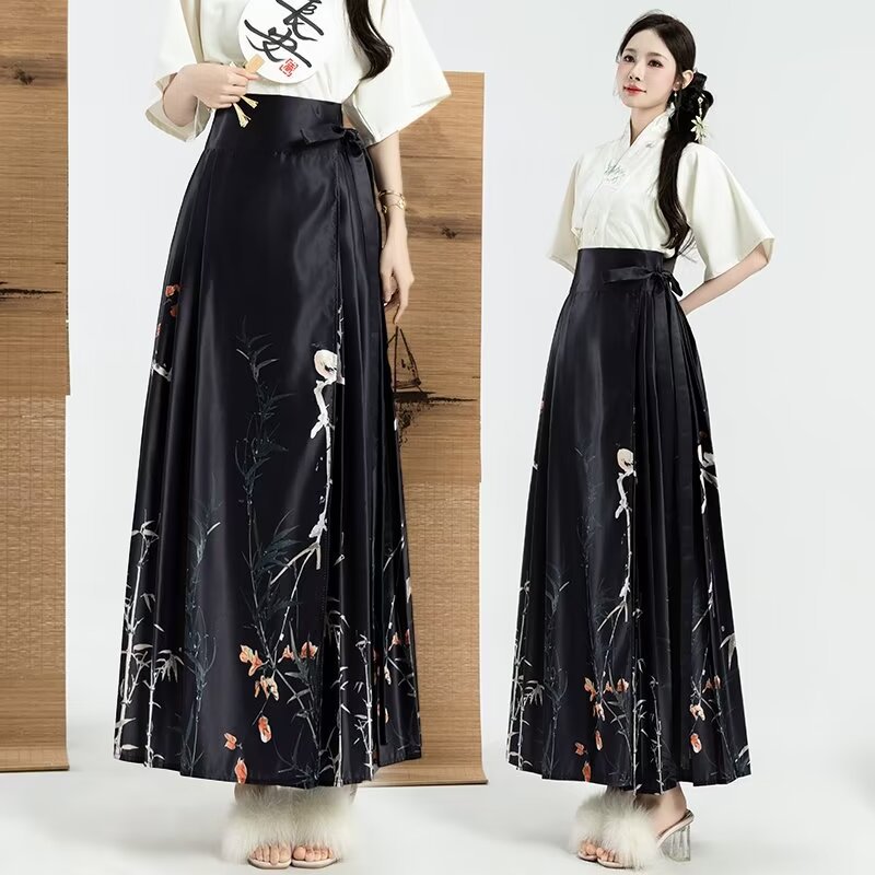 New Chinese-style horse face dress for women in spring 2024, one-piece long dress, A-line hip-covering pleated half-length dress, Chinese trend pic 4