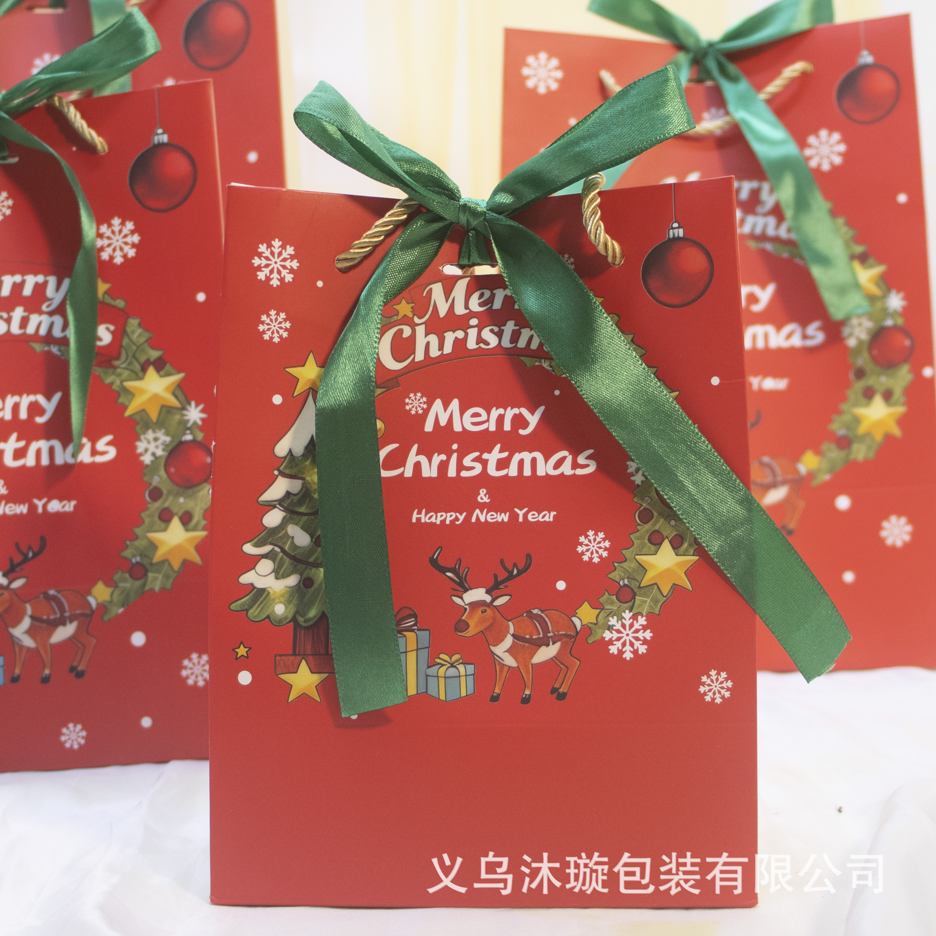 圣诞节礼物袋纸袋平安夜苹果花束礼品包装袋蝴蝶丝带手提袋礼品袋详情8