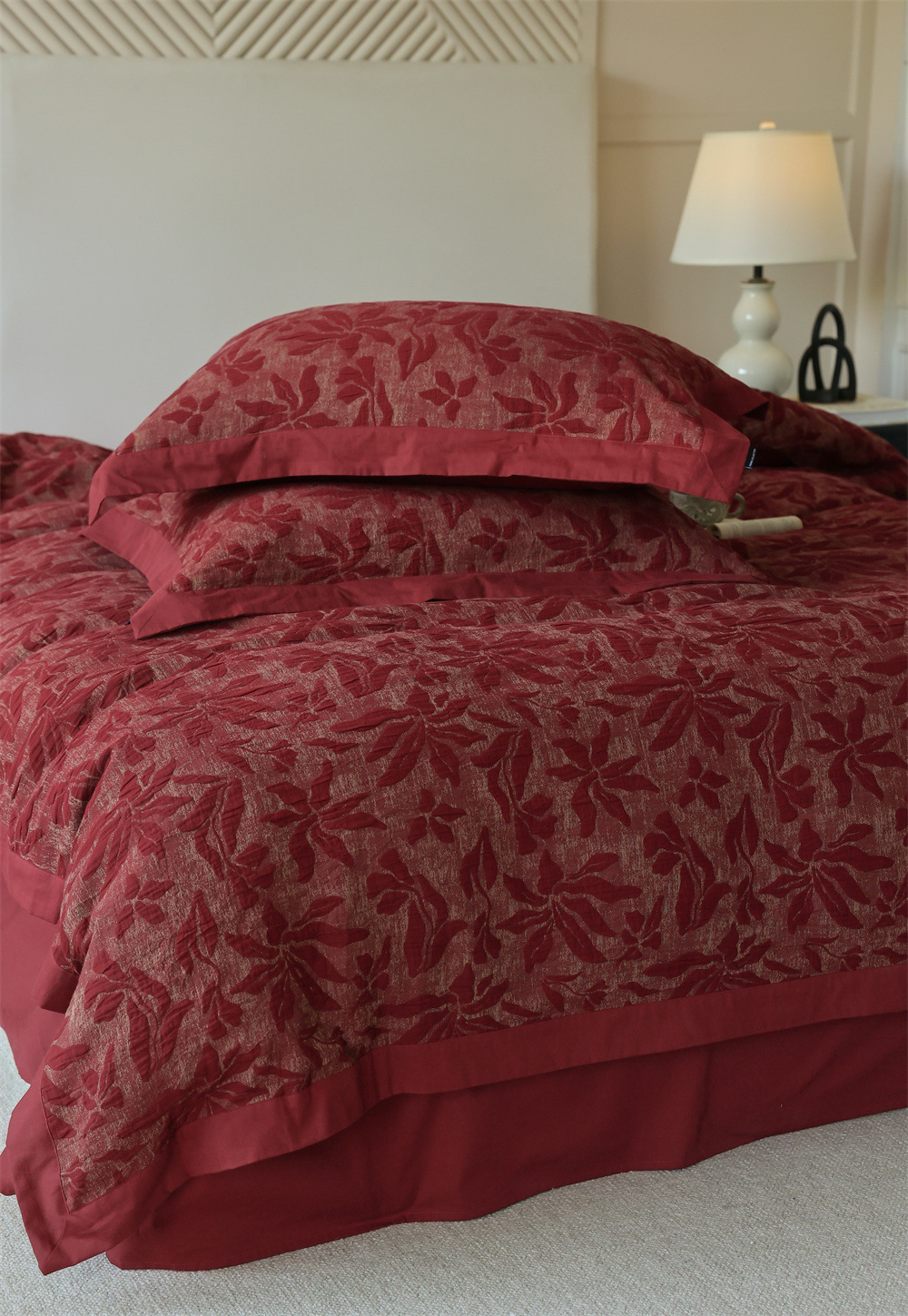 Class A retro jacquard all-cotton wedding four-piece set, a red pure cotton high-end wedding room bedding pic 12