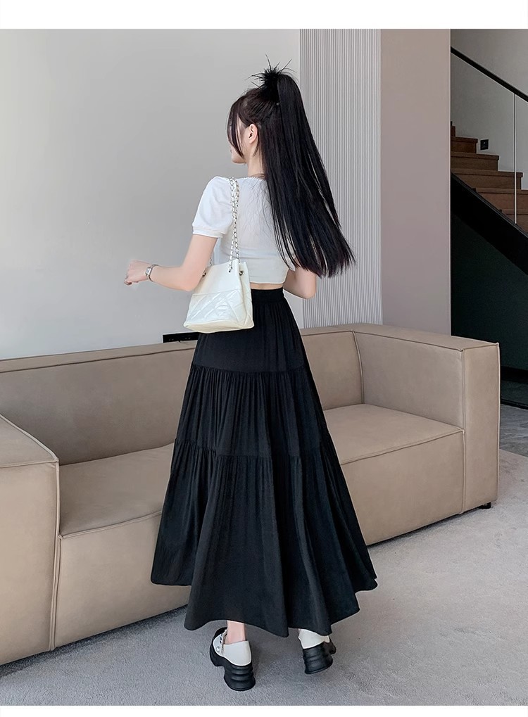 蛋糕裙半身裙女2024新款夏气质高腰显瘦梨形身材a字大摆白色长裙详情13