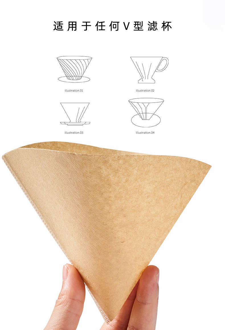 Original wood pulp V-shaped coffee filter paper V60 filter cup coffee drip filter paper in stock, coffee filter paper box pic 3