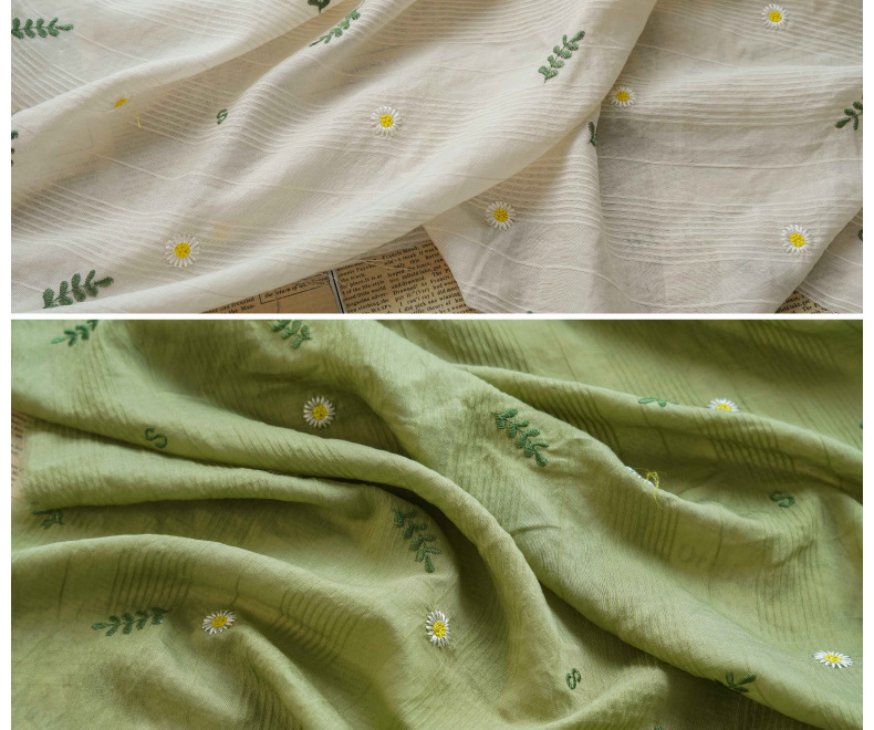 Fresh and soft shirt, spring and summer embroidered dress fabric, small Daisy character mother skin small halter decorative fabric pic 18