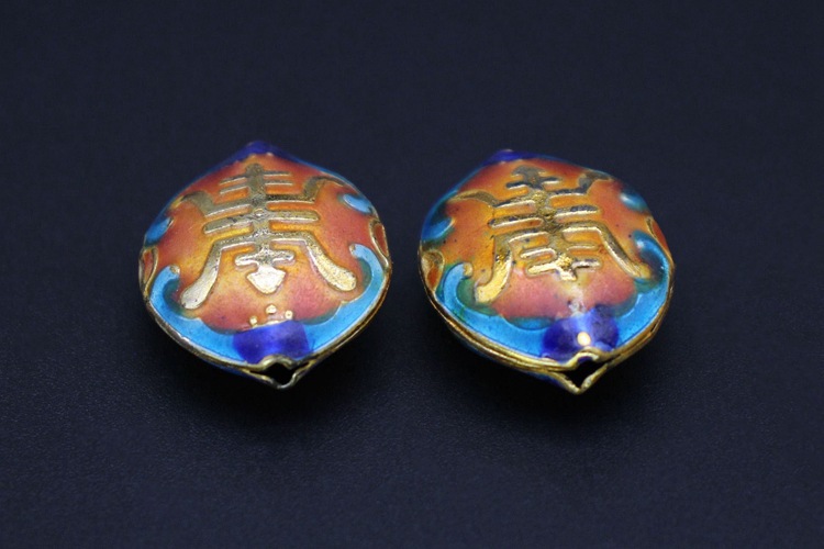 Traditional high-temperature enamel mechanism silver-blue ancient-style jewelry accessory, back cloud partition bead cloisonne 27*21 walnut longevity character pic 5
