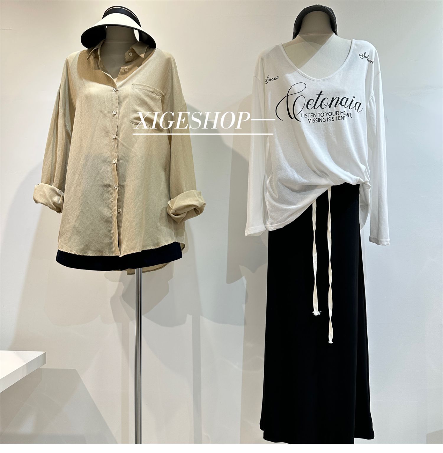 The contrasting color waist drawstring skirt is A high-waisted, slimming dress with a split mid-length, casual and versatile A-line skirt for women in summer pic 32