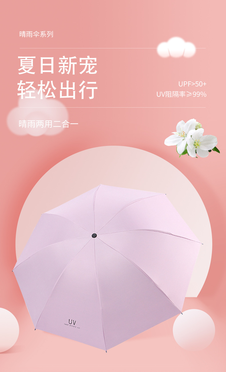 UV雨伞厂家批发迷你折叠遮阳伞大号晴雨两用伞黑胶手动三折太阳伞详情3