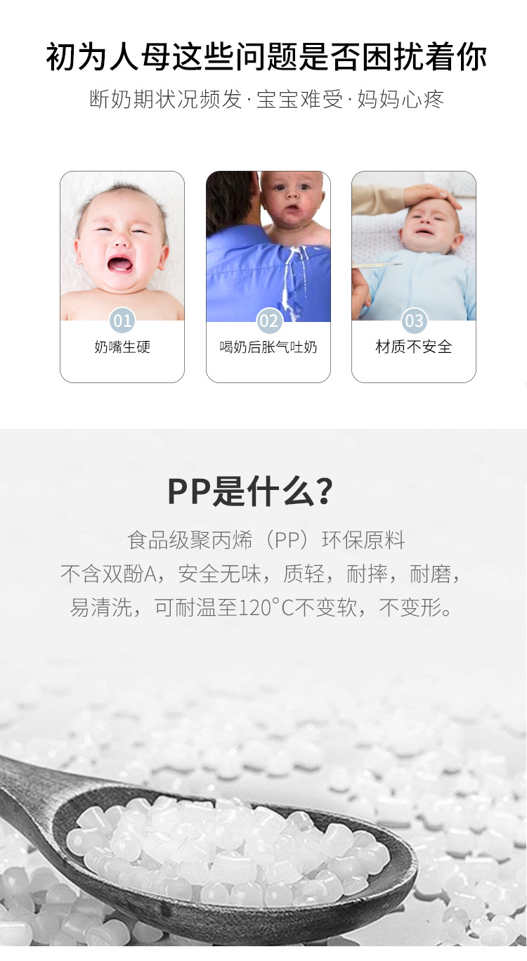 婴儿280ml标口径PP奶瓶新生儿防呛耐摔喝奶瓶宝宝喝水刻度杯批发详情9