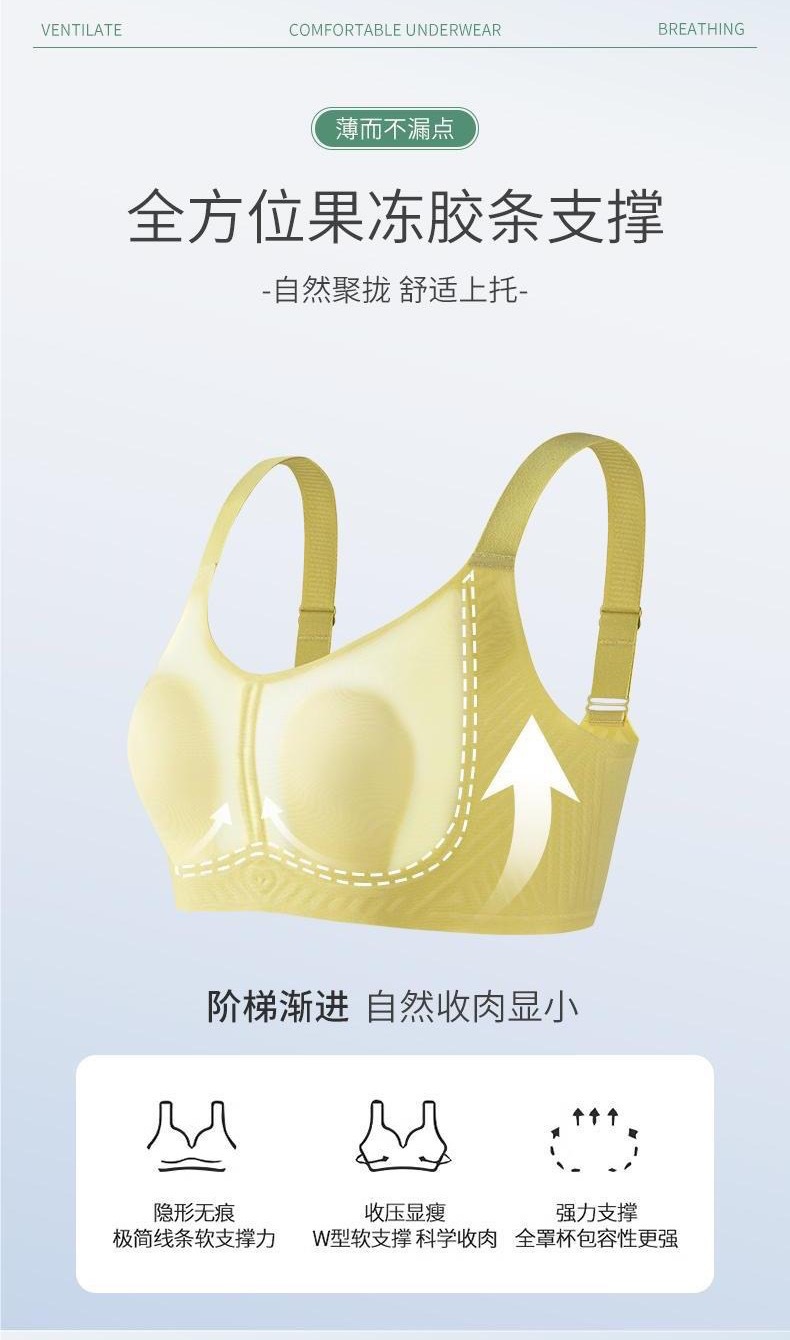 超薄兔耳朵无痕内衣女大胸显小软支撑无钢圈防下垂收副乳文胸罩夏详情3