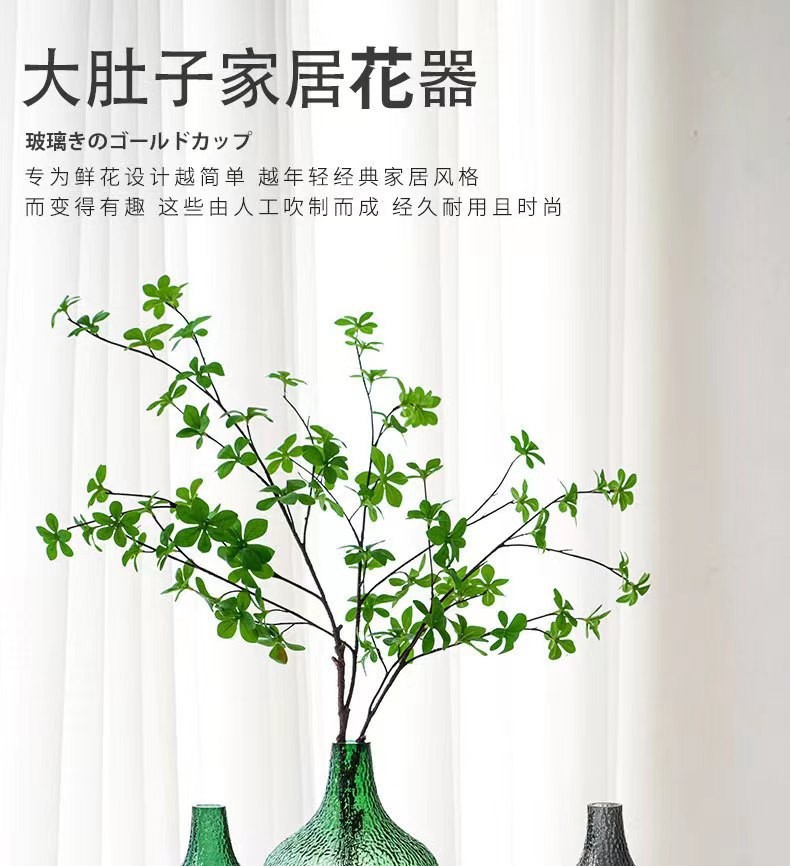 日式吊钟简约大肚子玻璃花瓶雪柳银柳百合水培马醉木鲜花花器摆件详情7