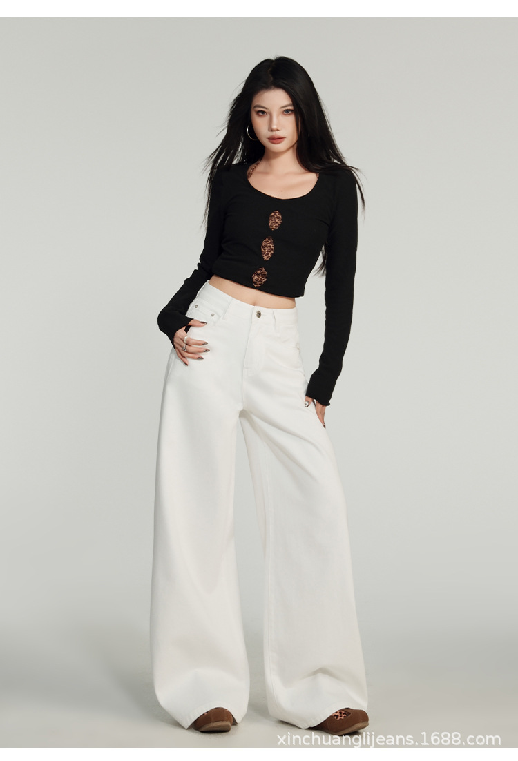 新塘牛仔之都新款白色牛仔裤女夏季宽松阔腿2025高腰显瘦春季垂感详情5