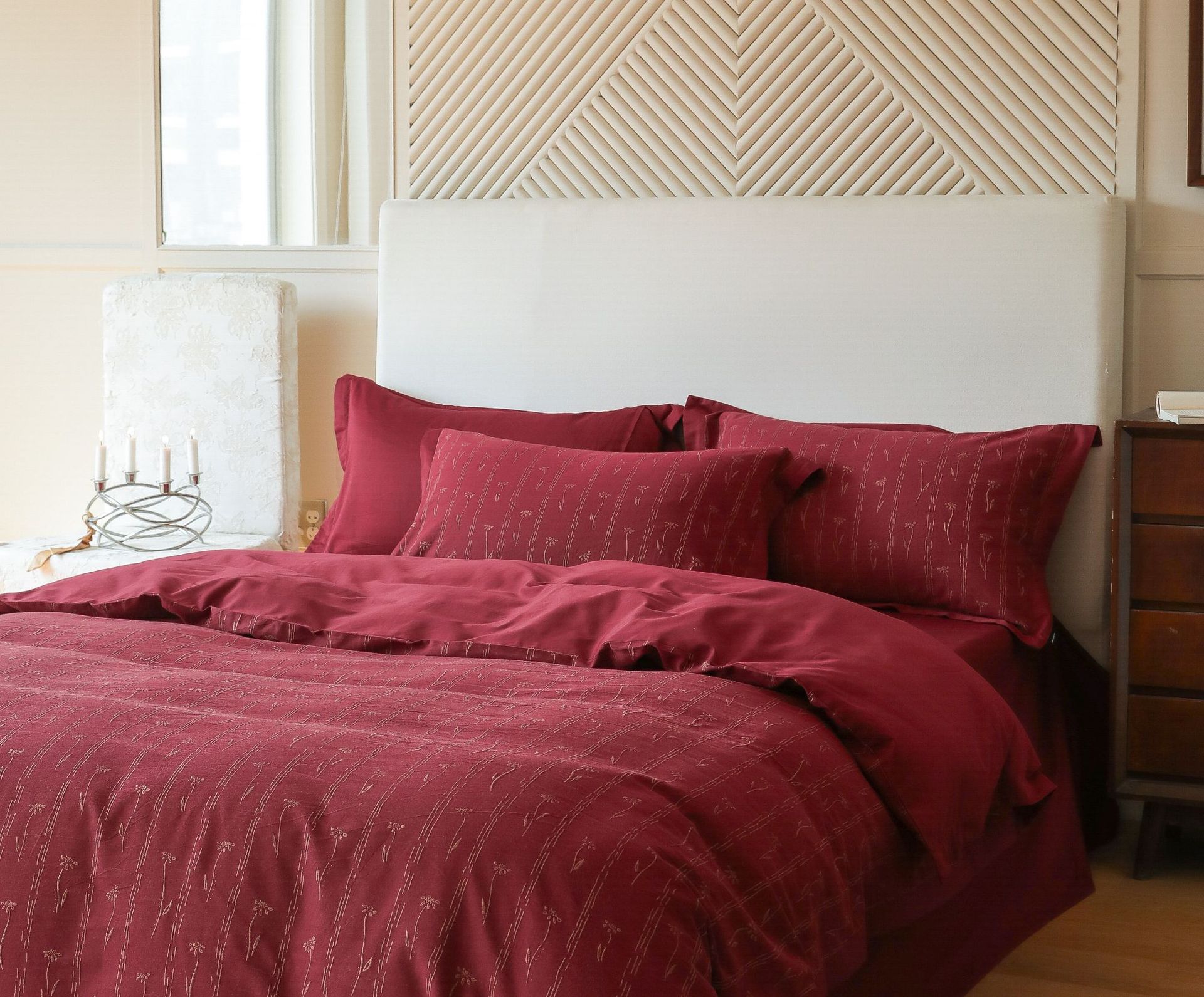Class A retro jacquard all-cotton wedding four-piece set, a red pure cotton high-end wedding room bedding pic 14