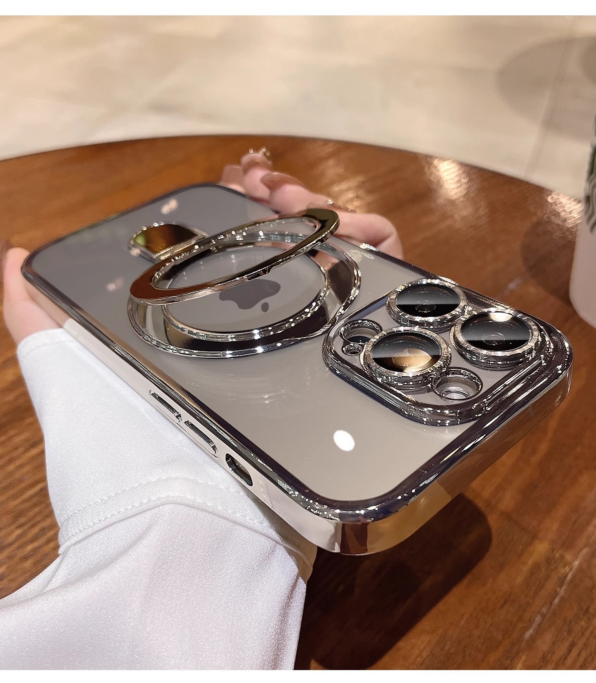Magnetic support point bracket is suitable for iphone16promax phone cases and transparent anti-drop electroplated protective cases for Apple 15 pic 3