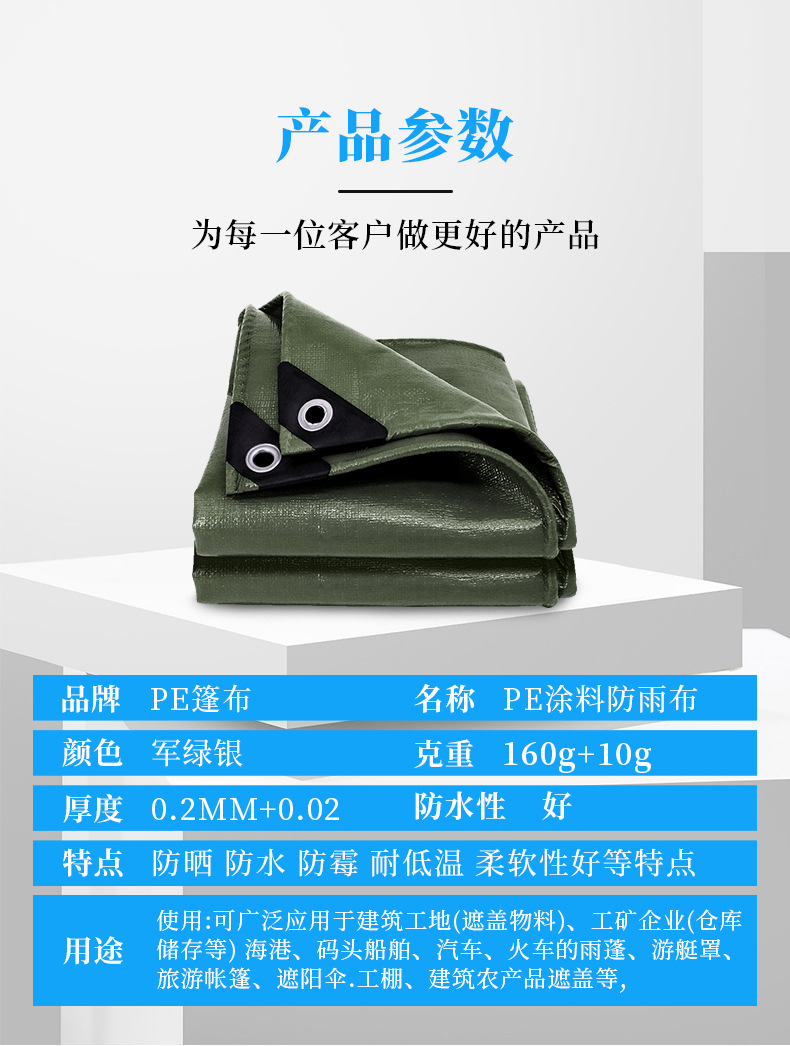 跨境防雨防晒篷布防水防晒加厚防雨布军绿银防水篷布户外遮雨篷布详情3