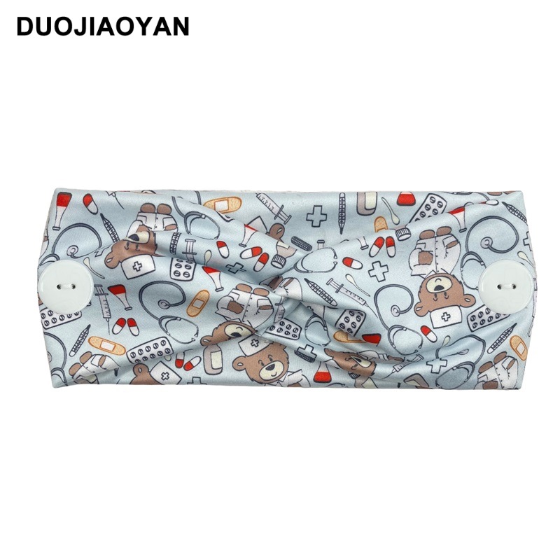 New European and American medical headband, anti-strangling button mask, headscarf, cross stretch printed wide tie headband, medical headscarf pic 21