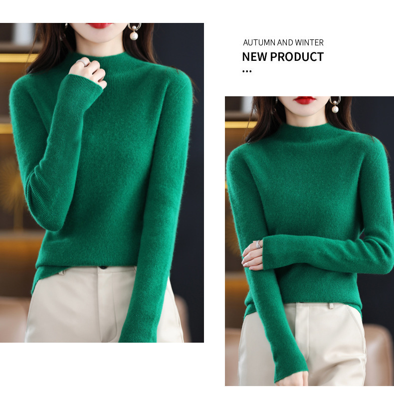 高端纯羊毛毛衣女士半高领秋冬季内搭打底衫针织衫上衣修身显身材详情35