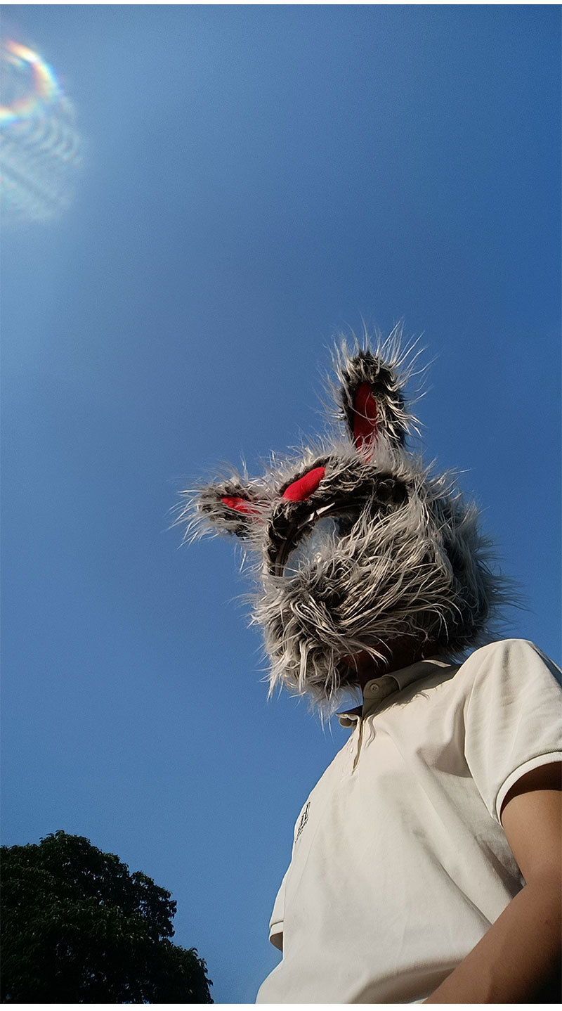 A niche rabbit-shaped personalized riding cartoon plush helmet, headgear, motorcycle face mask, long-haired hat decoration, and a street style pic 8