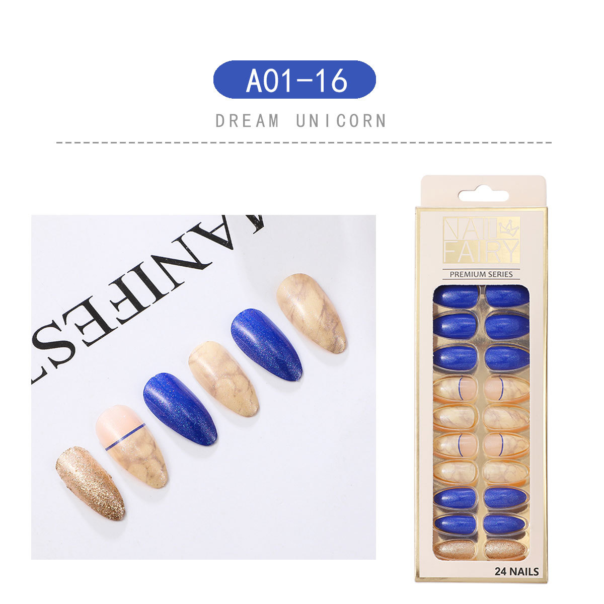 New foreign trade products: Teardrop nail detachable wearable nail art pieces, 24-piece sharp nail art patches, false nails, starry sky nail art pic 7