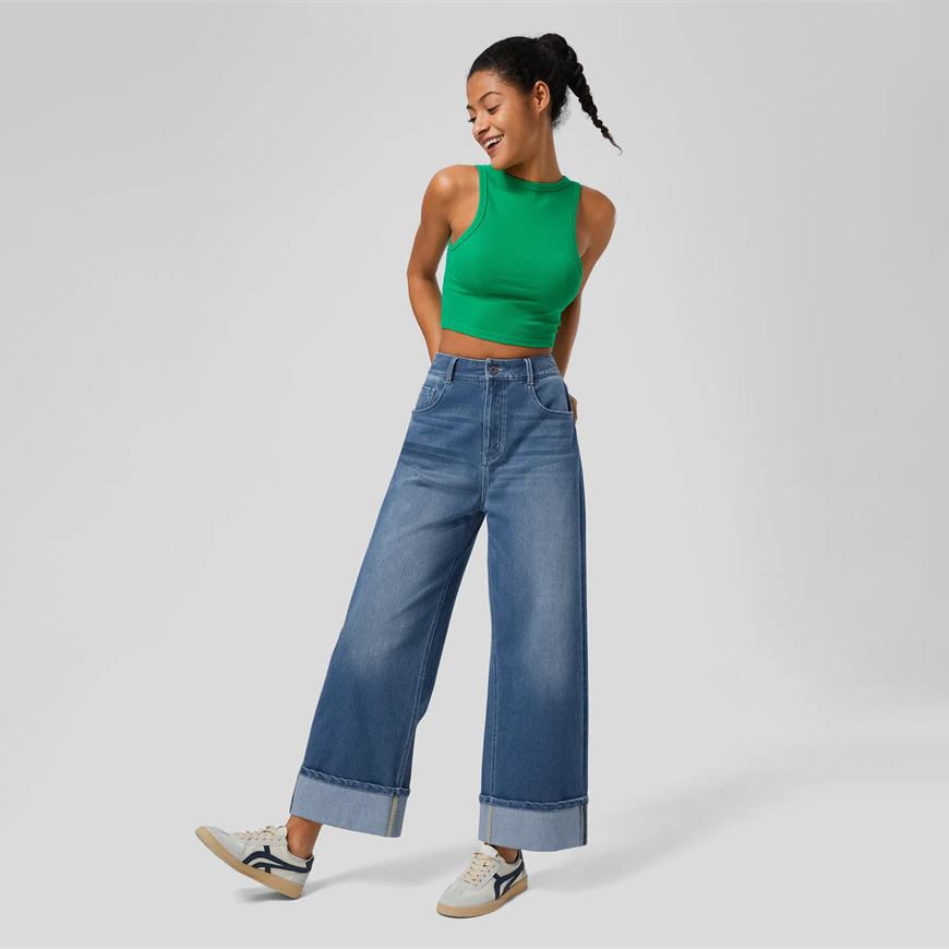Spring 2025 new cross-border fashion high-waisted, rolled-up straight-leg jeans for women and casual wide-leg pants from Europe and America pic 8