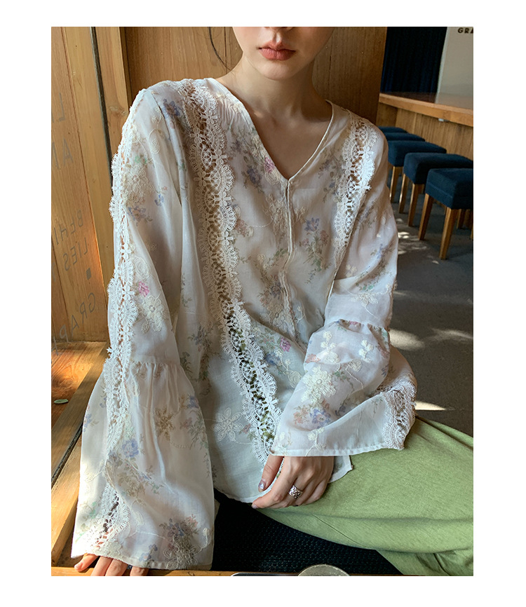 New Chinese-style Zen-inspired, stylish, unique and exquisite openwork chiffon shirt C3552 pic 10