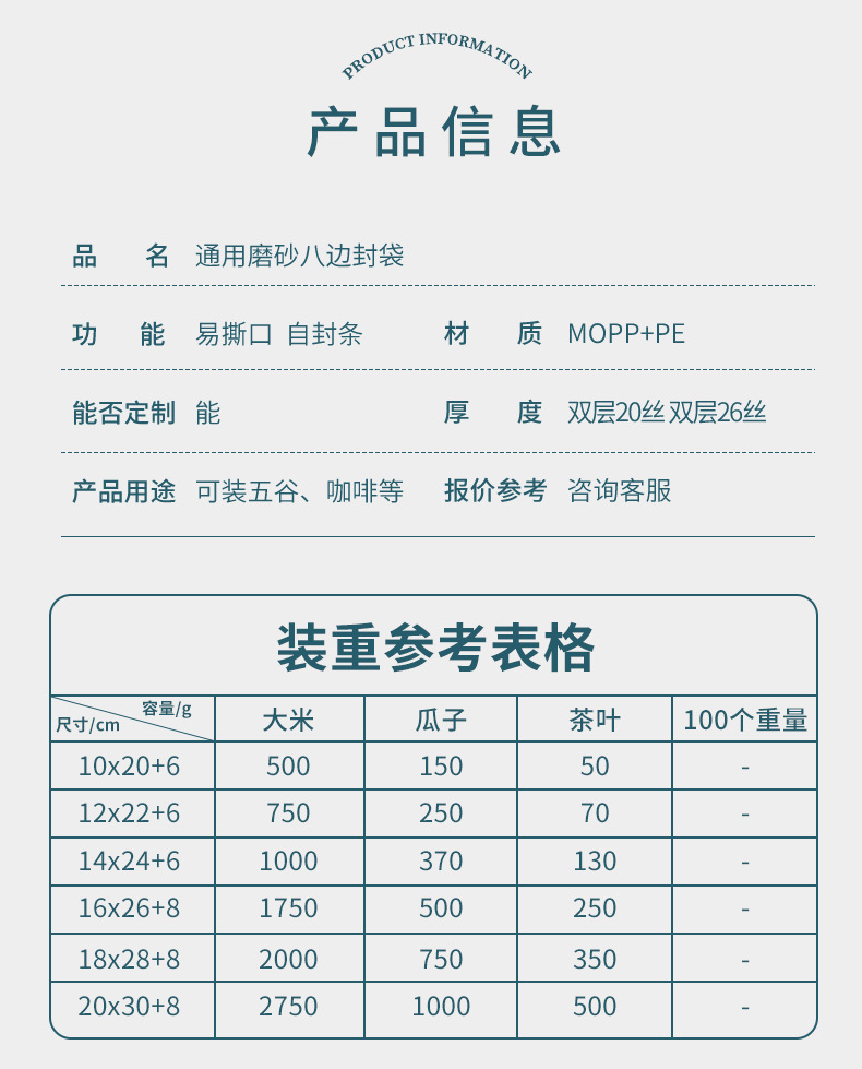 磨砂透明八边封袋密封食品塑料包装袋干果坚果零食大米自立自封袋详情2