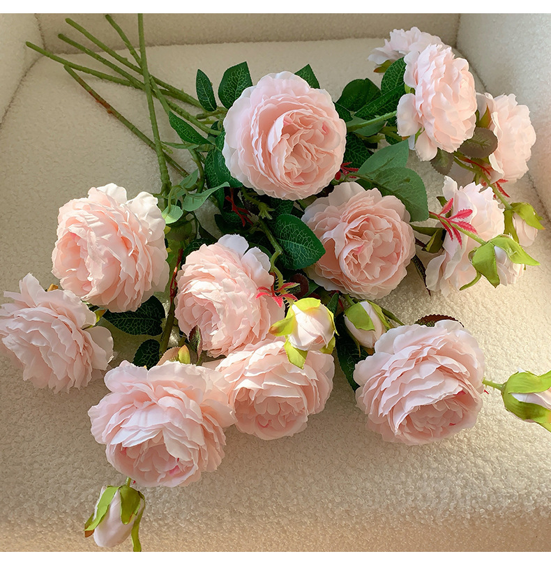 高级感逼真仿真玫瑰花假花绢花洋牡丹花束餐桌摆设客厅婚庆装饰花详情13