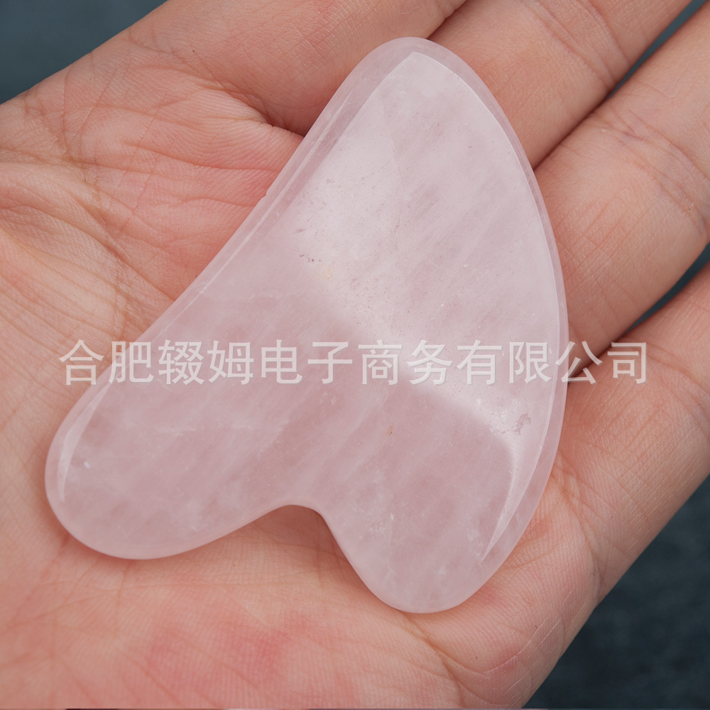 粉晶刮痧板心形刮痧按摩器美容面部脸部天然玉石手指粉水晶刮痧片详情23