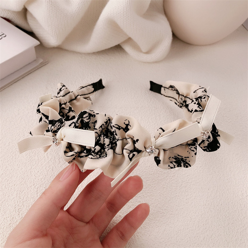 Gentle fabric ink-wash bow hairband for girls, high-end pressure-sensitive hair band, versatile for going out, high top hairpin pic 10