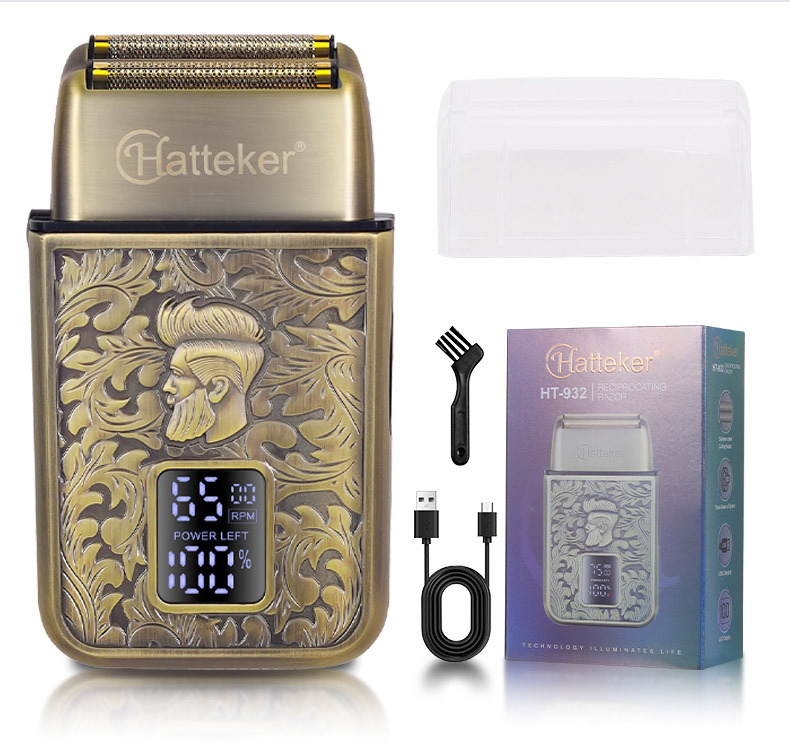Hatteker复古电动剃须刀往复式双刀刮胡刀三档调金属剃发廊增白器详情11