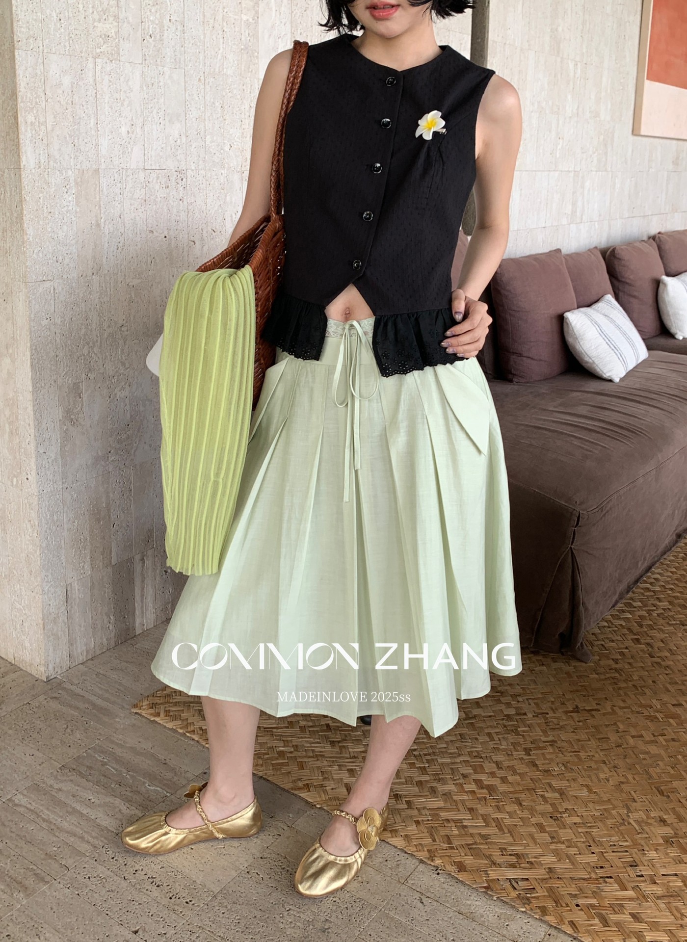 CZ ZHANG Summer French lace-up waist Tencel solid color low-waist A-line pleated skirt B22859 pic 29