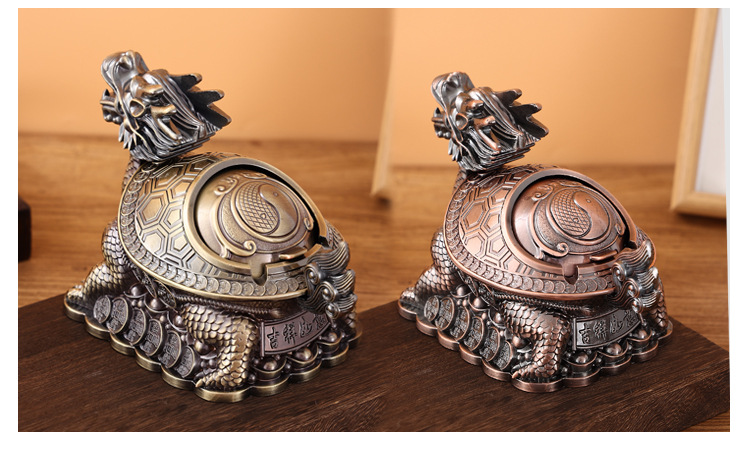 欧式金属大号烟灰缸家用客厅轻奢个性办公室防飞灰带盖烟缸摆件详情10