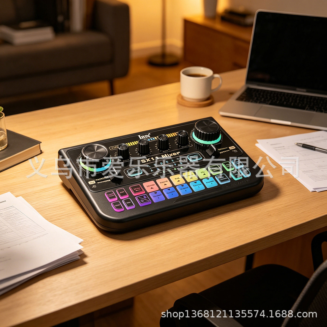 IRIN English sound card mixing console with sound effect, light adjustment, multi-functional singing, recording, noise reduction and live streaming sound card pic 11