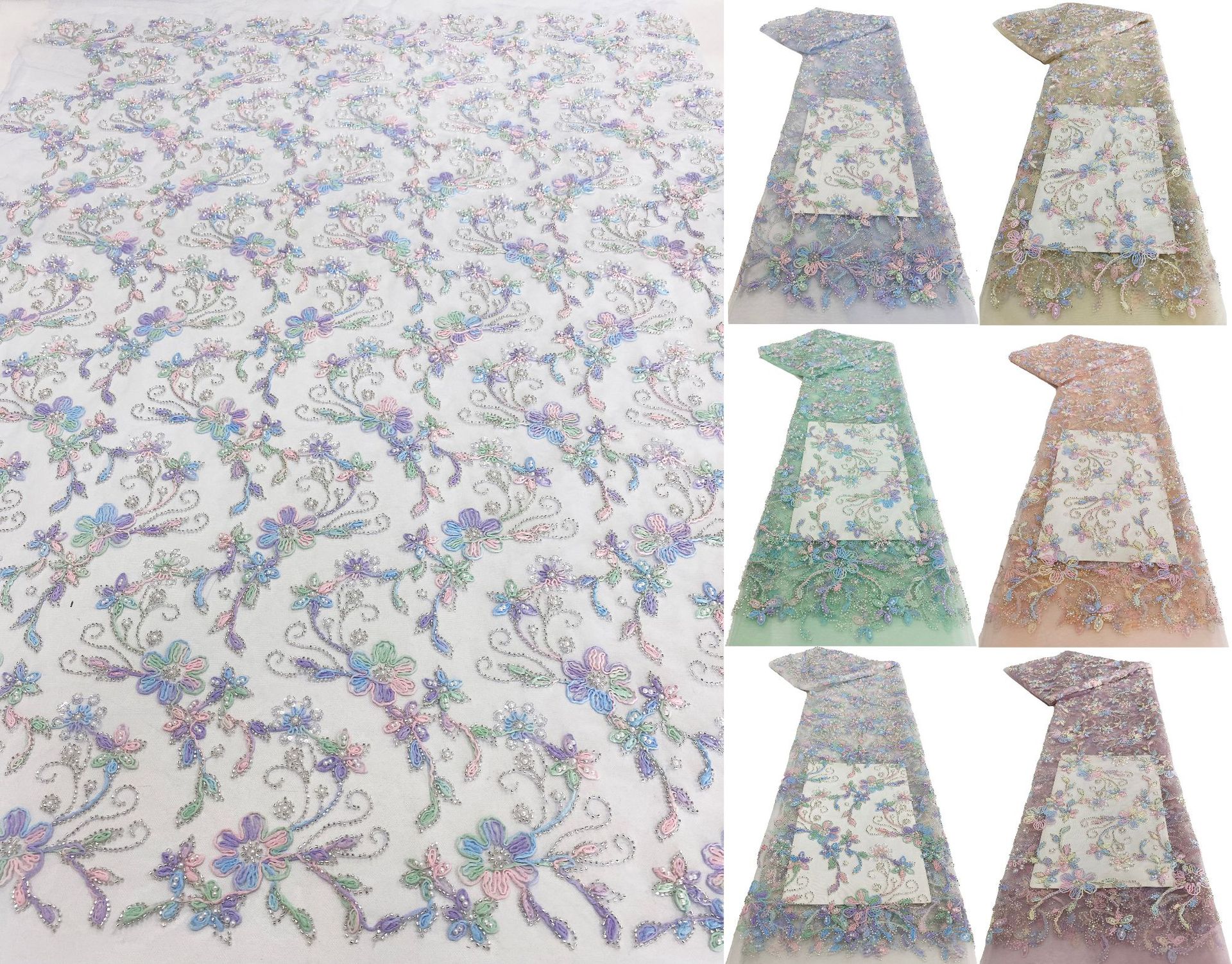 工厂现货时尚彩色多色盘带蕾丝珠子绣花女装婚纱礼服面料LACE详情4