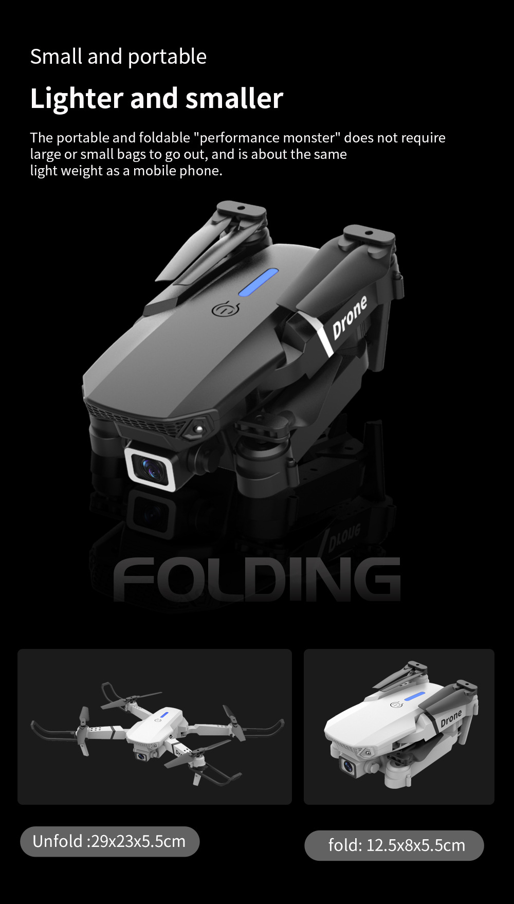 Cross-border E88 high-definition dual-camera folding drone, long-lasting endurance, easy to carry, intelligent obstacle avoidance remote control aircraft for foreign trade pic 3